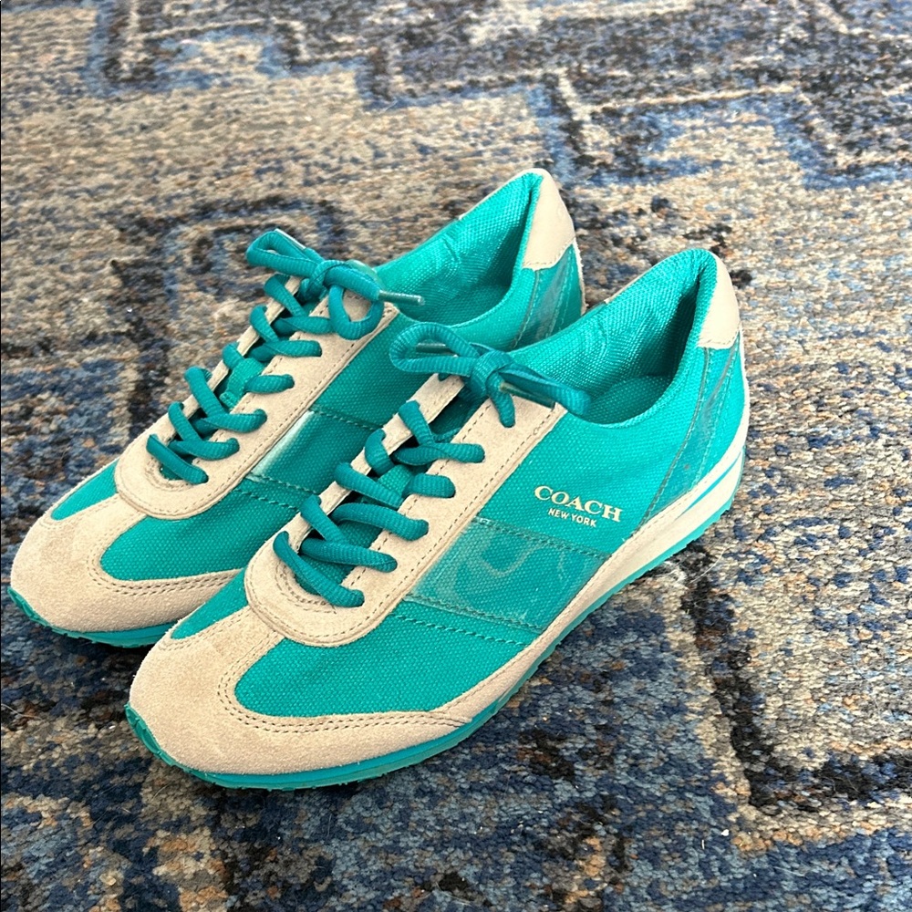 Coach Women's Vibrant Teal and Grey Sneakers